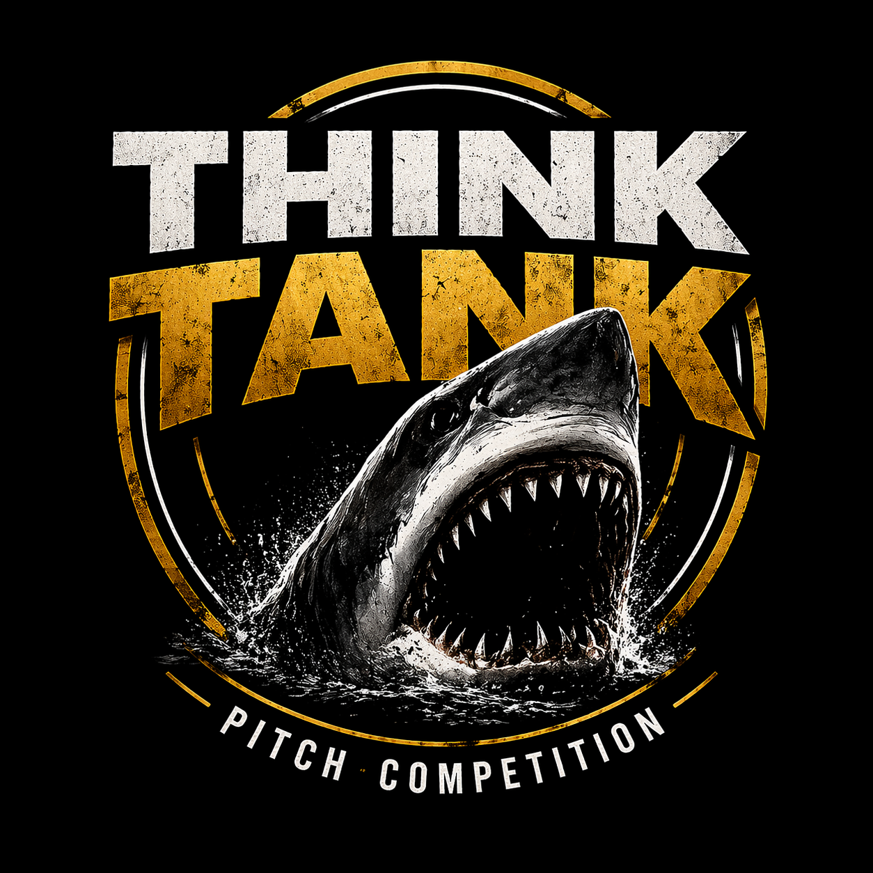 Think Tank Pitch Competition emblem: a shark breaching inside a gold ring